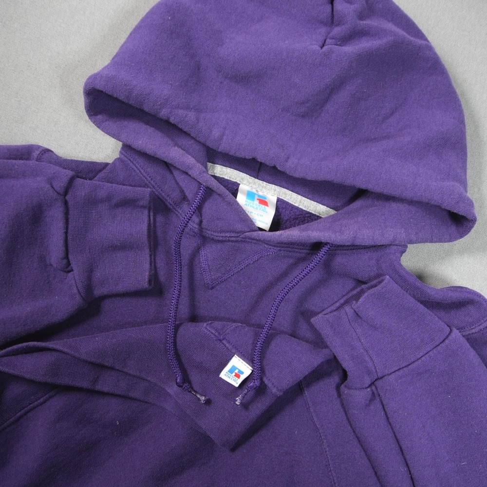 VTG Russell Athletic V-Stitch Pullover Fleece Men Hoodie S Purple Gym Retro